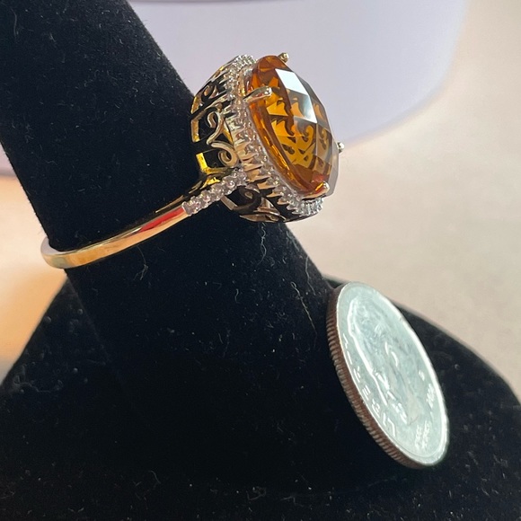 10k Gold Citrine and White Zircon Ring - Picture 5 of 8